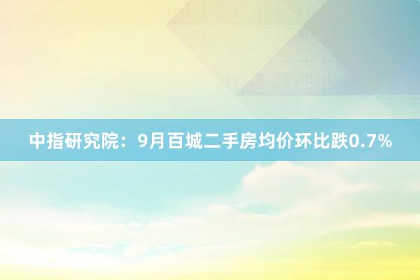 中指研究院：9月百城二手房均价环比跌0.7%